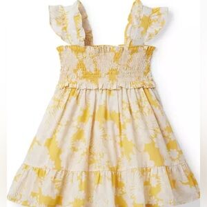 NWOT Janie and Jack Girls 3 Emily Floral Yellow Smocked Sundress Flutter Sleeve